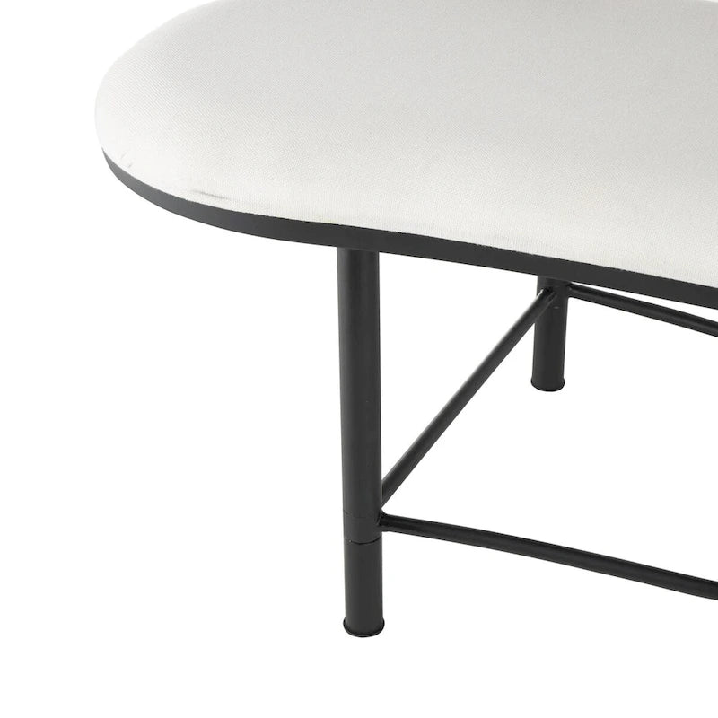 Banc de maison ovale rembourré abstrait en métal avec cadre en métal noir et dossier en corde - Blanc - Roche River Decor