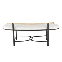 Banc de maison ovale rembourré abstrait en métal avec cadre en métal noir et dossier en corde - Blanc - Roche River Decor