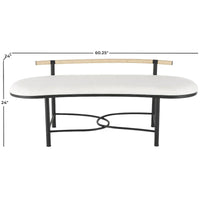 Banc de maison ovale rembourré abstrait en métal avec cadre en métal noir et dossier en corde - Blanc - Roche River Decor