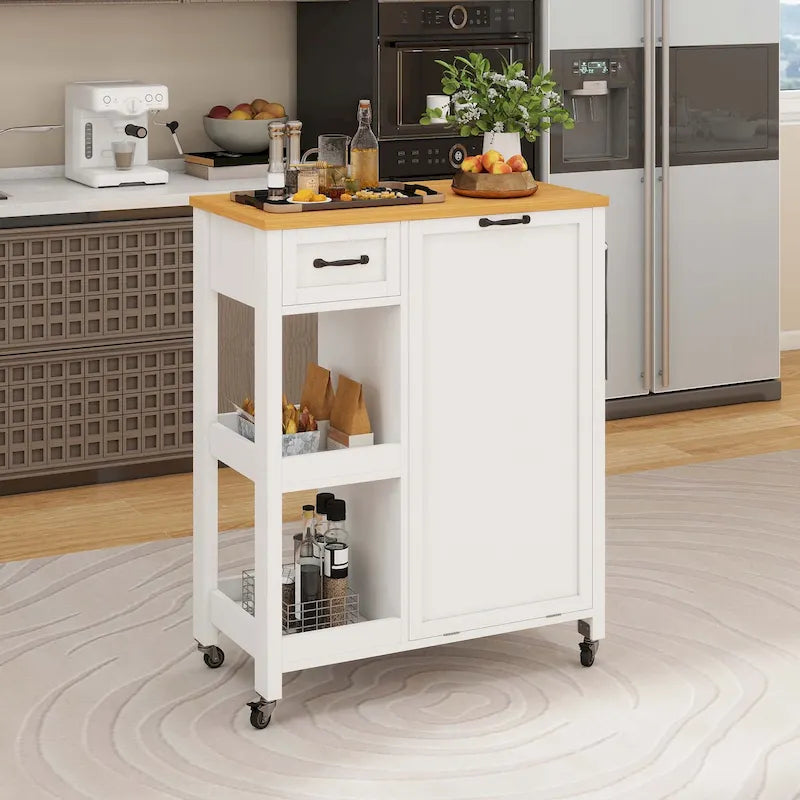 Desserte de cuisine Moasis sur roulettes avec poubelle intégrée