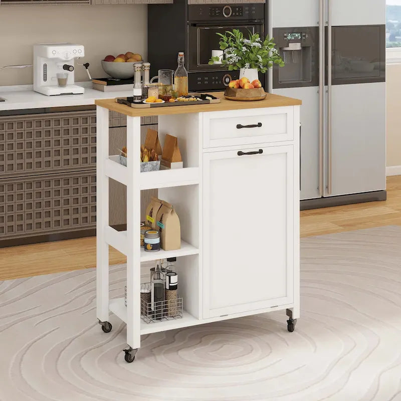 Desserte de cuisine Moasis sur roulettes avec poubelle intégrée