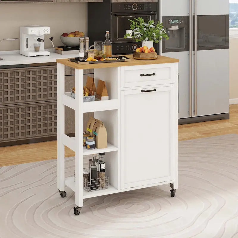 Desserte de cuisine Moasis sur roulettes avec poubelle intégrée