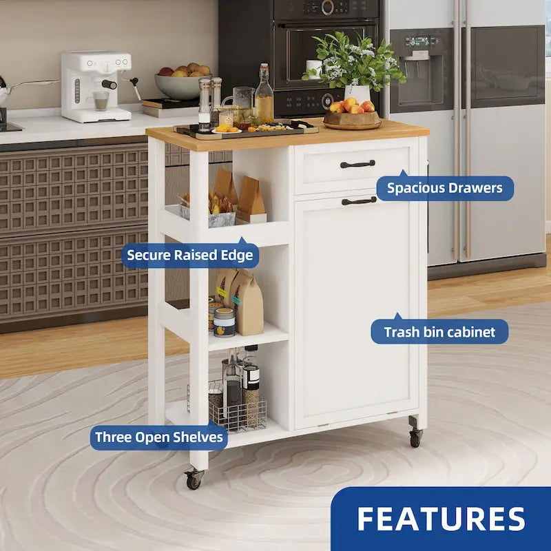 Desserte de cuisine Moasis sur roulettes avec poubelle intégrée