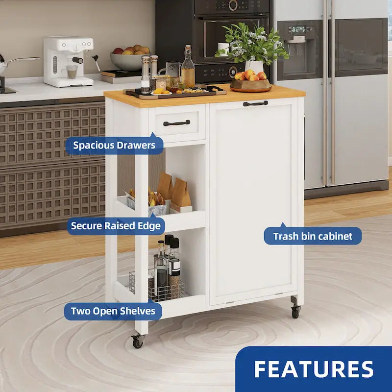 Desserte de cuisine Moasis sur roulettes avec poubelle intégrée