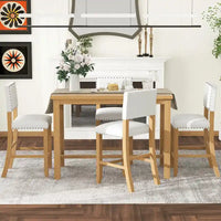 Ensemble de salle à manger hauteur comptoir 5 pièces, table élégante classique et 4 chaises en bois naturel délavé