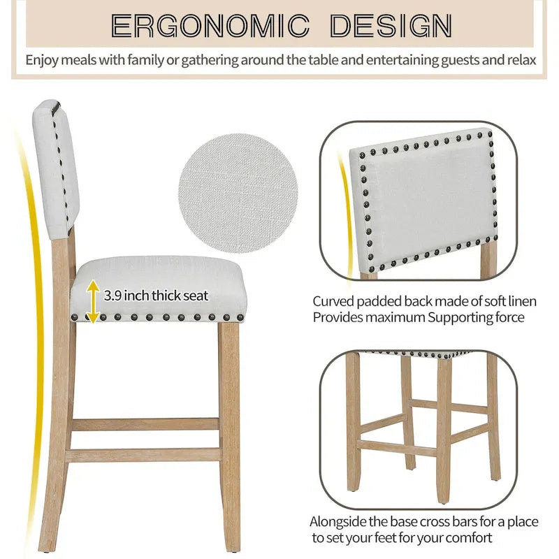 Ensemble de salle à manger hauteur comptoir 5 pièces, table élégante classique et 4 chaises en bois naturel délavé