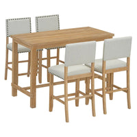 Ensemble de salle à manger hauteur comptoir 5 pièces, table élégante classique et 4 chaises en bois naturel délavé