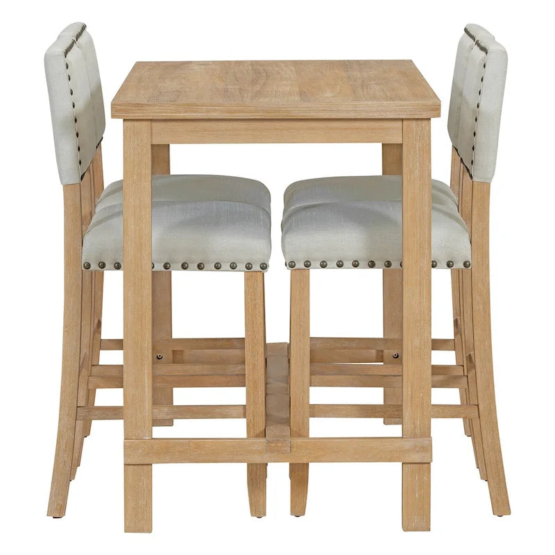 Ensemble de salle à manger hauteur comptoir 5 pièces, table élégante classique et 4 chaises en bois naturel délavé