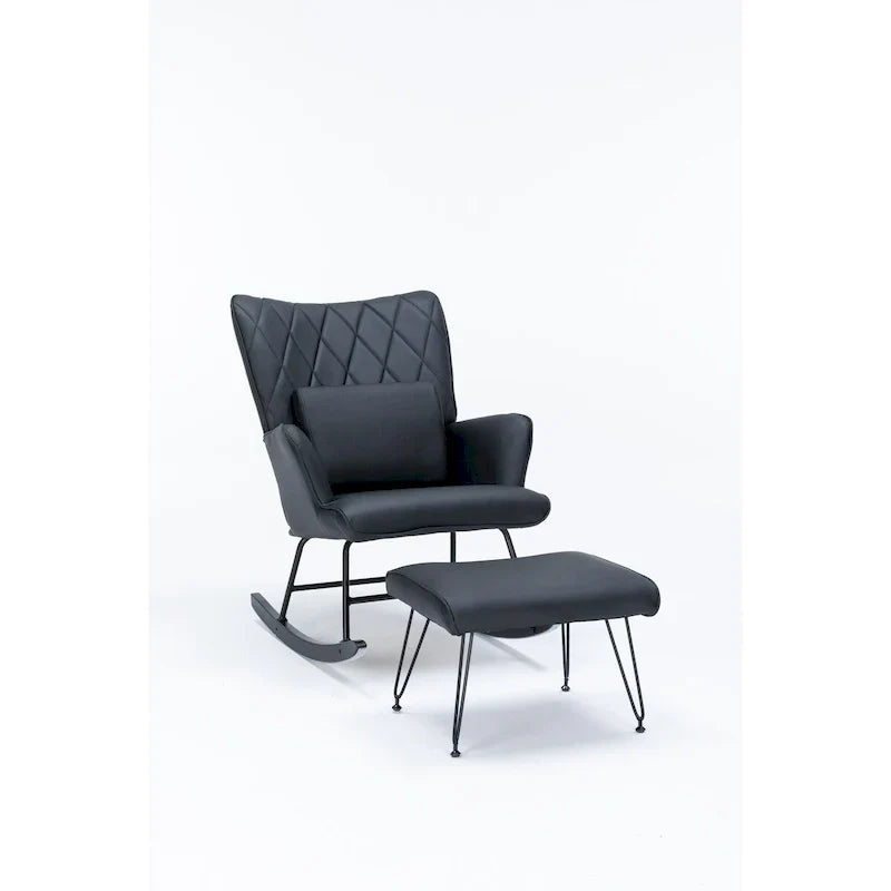 Fauteuil à bascule, fauteuil coulissant, fauteuil d'appoint à bascule avec coussin lombaire et ottoman pour chambre de bébé/salon/chambre