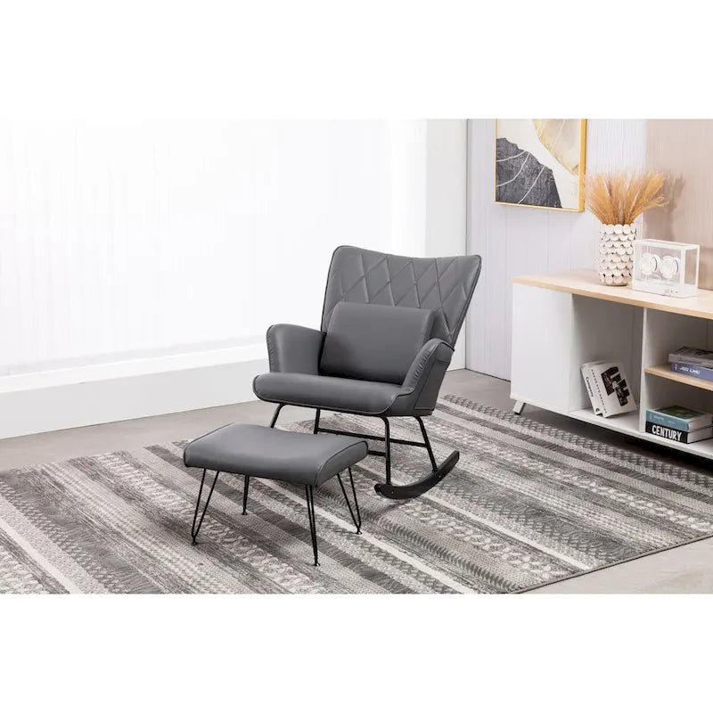 Fauteuil à bascule, fauteuil coulissant, fauteuil d'appoint à bascule avec coussin lombaire et ottoman pour chambre de bébé/salon/chambre