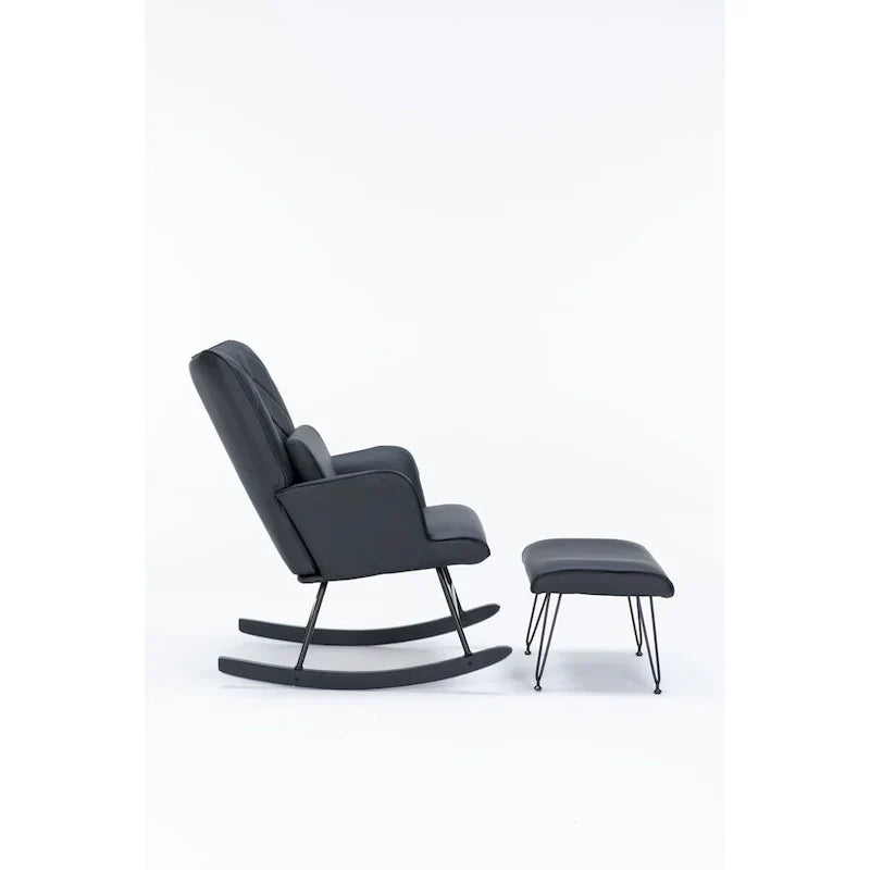 Fauteuil à bascule, fauteuil coulissant, fauteuil d'appoint à bascule avec coussin lombaire et ottoman pour chambre de bébé/salon/chambre