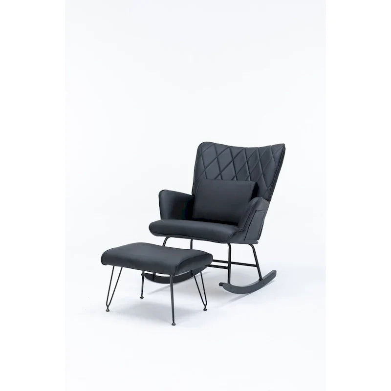 Fauteuil à bascule, fauteuil coulissant, fauteuil d'appoint à bascule avec coussin lombaire et ottoman pour chambre de bébé/salon/chambre