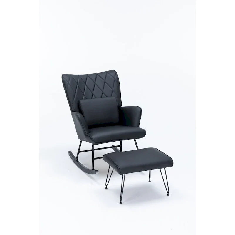 Fauteuil à bascule, fauteuil coulissant, fauteuil d'appoint à bascule avec coussin lombaire et ottoman pour chambre de bébé/salon/chambre