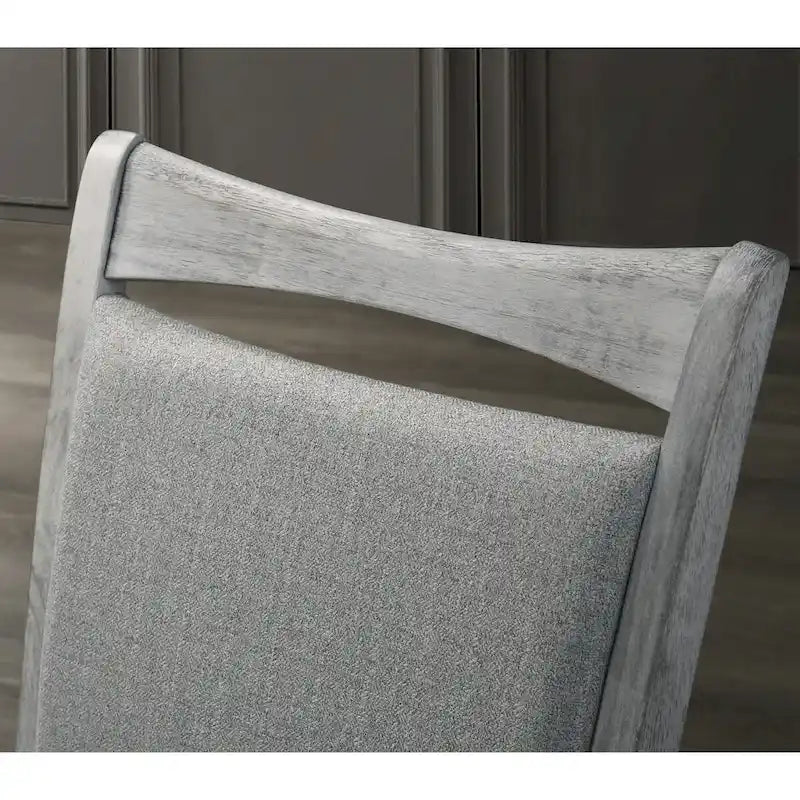 Ensemble de salle à manger 5 pièces, table ronde à pied central avec 4 chaises, blanc patiné et gris