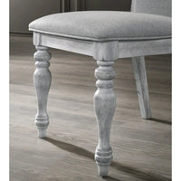 Ensemble de salle à manger 5 pièces, table ronde à pied central avec 4 chaises, blanc patiné et gris