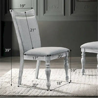 Ensemble de salle à manger 5 pièces, table ronde à pied central avec 4 chaises, blanc patiné et gris