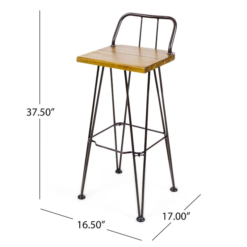 Tabouret de patio moderne en bois et métal Oaks Aura 30 pouces, tabourets de bar style ferme industrielle, lot de 2