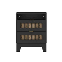 Ensembles de chambre 4 pièces, lit plateforme style ferme taille Full avec décoration en lattes de bois, table de chevet de rangement et commode