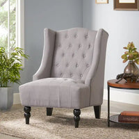 Fauteuil Club Chesterfield Capitonne Grand Dossier avec Pieds en Bois, Design Contemporain