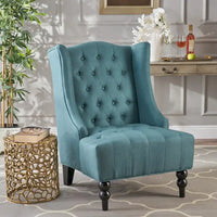 Fauteuil Club Chesterfield Capitonne Grand Dossier avec Pieds en Bois, Design Contemporain