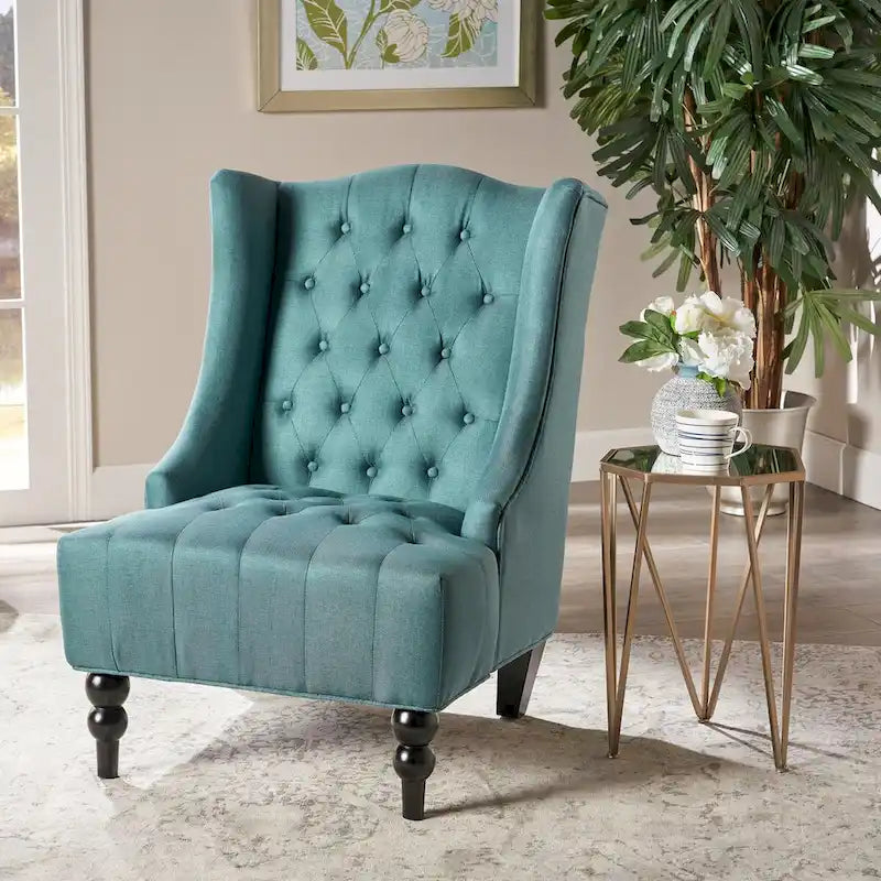 Fauteuil Club Chesterfield Capitonne Grand Dossier avec Pieds en Bois, Design Contemporain
