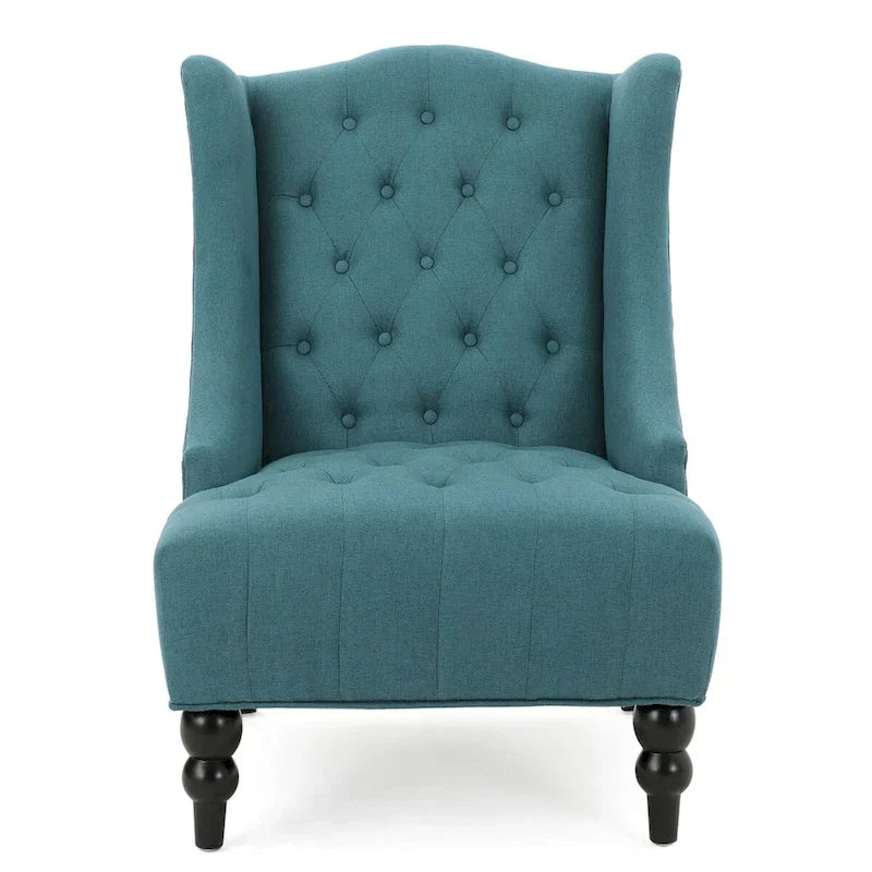 Fauteuil Club Chesterfield Capitonne Grand Dossier avec Pieds en Bois, Design Contemporain