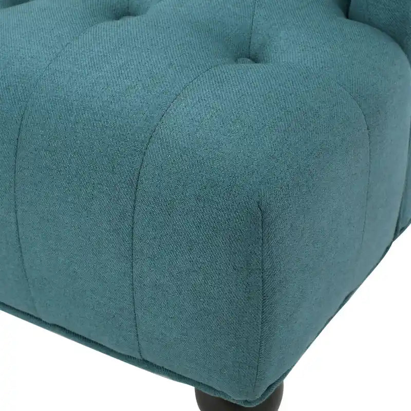 Fauteuil Club Chesterfield Capitonne Grand Dossier avec Pieds en Bois, Design Contemporain