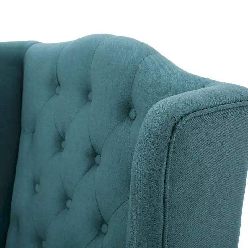 Fauteuil Club Chesterfield Capitonne Grand Dossier avec Pieds en Bois, Design Contemporain