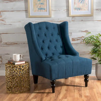 Fauteuil Club Chesterfield Capitonne Grand Dossier avec Pieds en Bois, Design Contemporain