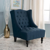 Fauteuil Club Chesterfield Capitonne Grand Dossier avec Pieds en Bois, Design Contemporain