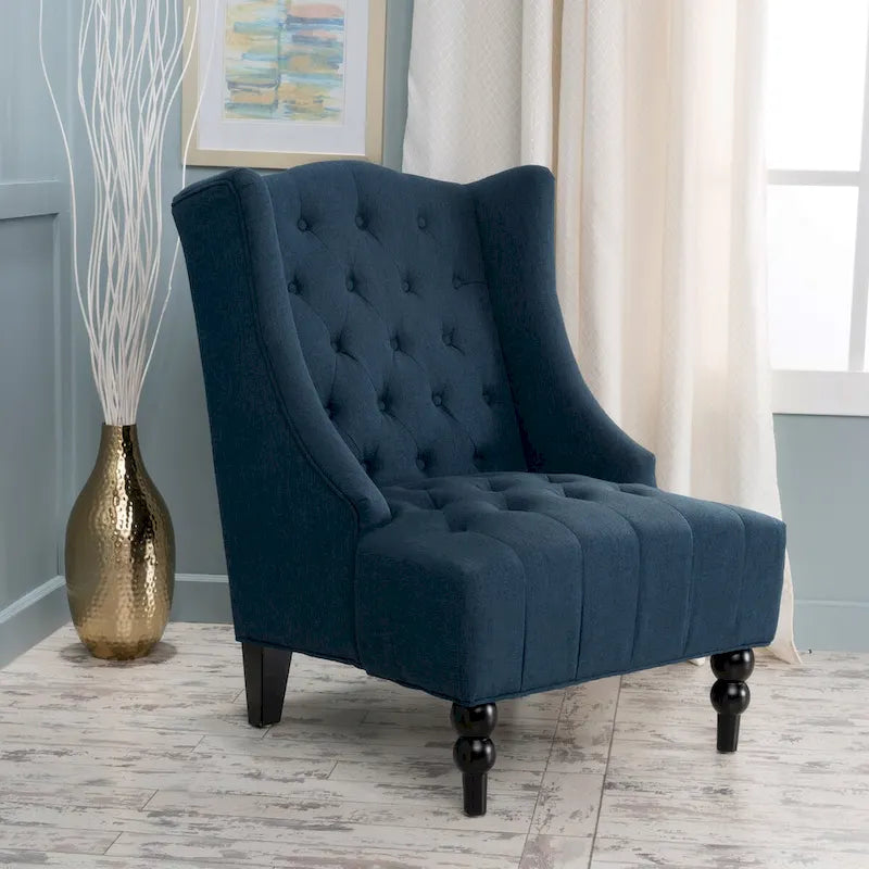 Fauteuil Club Chesterfield Capitonne Grand Dossier avec Pieds en Bois, Design Contemporain