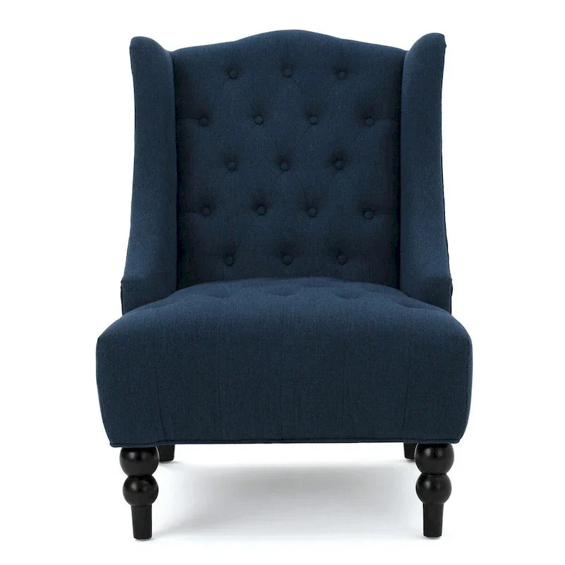 Fauteuil Club Chesterfield Capitonne Grand Dossier avec Pieds en Bois, Design Contemporain
