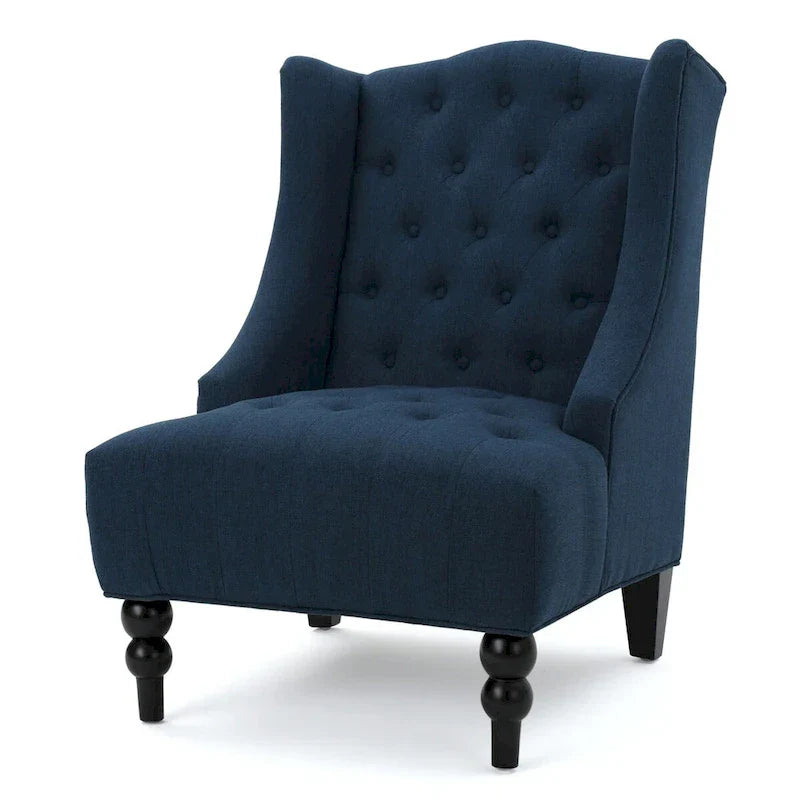 Fauteuil Club Chesterfield Capitonne Grand Dossier avec Pieds en Bois, Design Contemporain