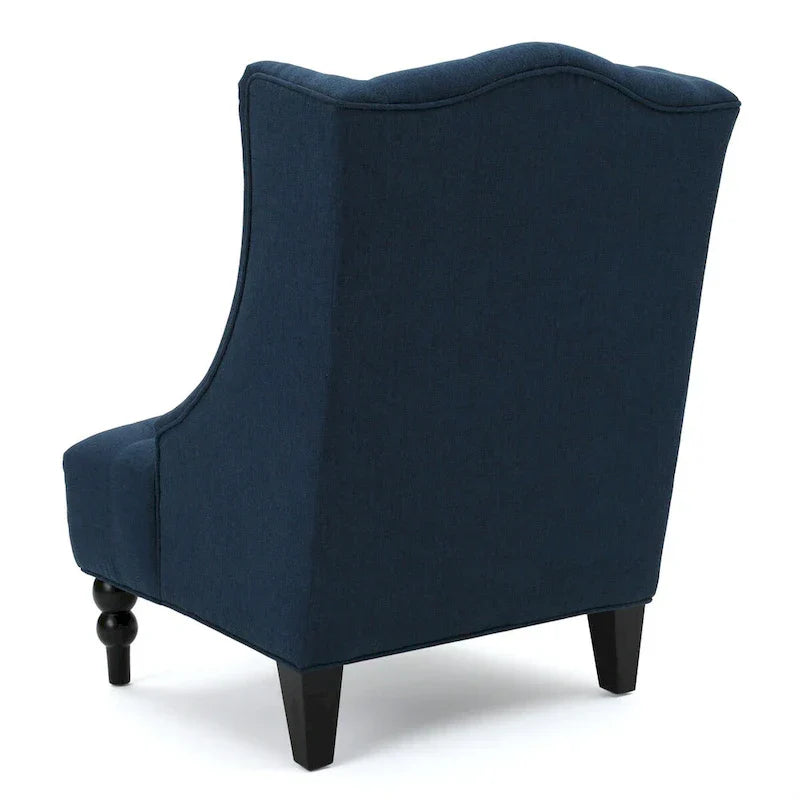 Fauteuil Club Chesterfield Capitonne Grand Dossier avec Pieds en Bois, Design Contemporain