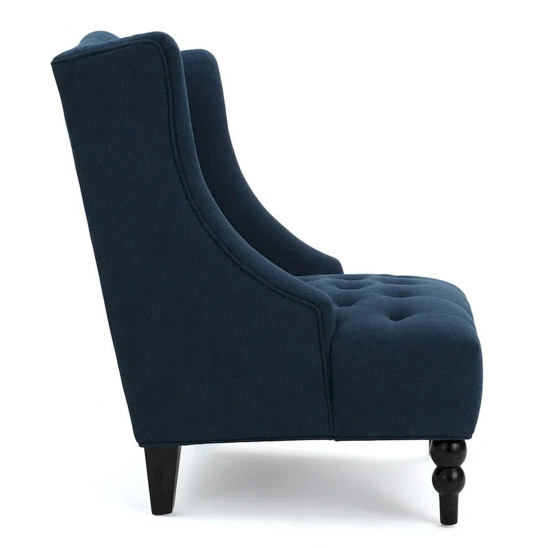 Fauteuil Club Chesterfield Capitonne Grand Dossier avec Pieds en Bois, Design Contemporain