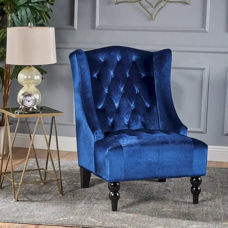 Fauteuil Club Chesterfield Capitonne Grand Dossier avec Pieds en Bois, Design Contemporain