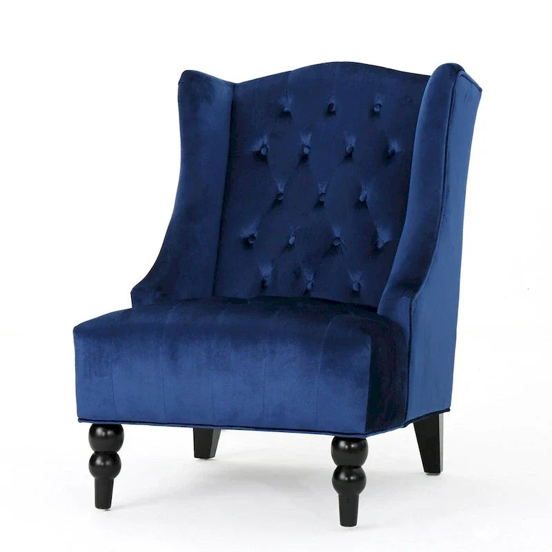 Fauteuil Club Chesterfield Capitonne Grand Dossier avec Pieds en Bois, Design Contemporain