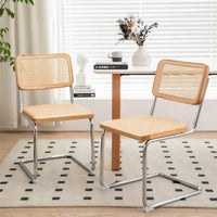 Chaises de salle à manger, chaises d'appoint en velours et rotin avec pieds chromés, lot de 2