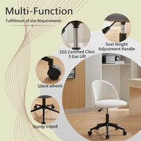 Chaise de bureau en bouclette, chaise pivotante réglable à dossier mi-hauteur avec pieds noirs, chaise de bureau rembourrée à roulettes