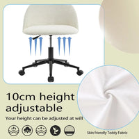 Chaise de bureau en bouclette, chaise pivotante réglable à dossier mi-hauteur avec pieds noirs, chaise de bureau rembourrée à roulettes