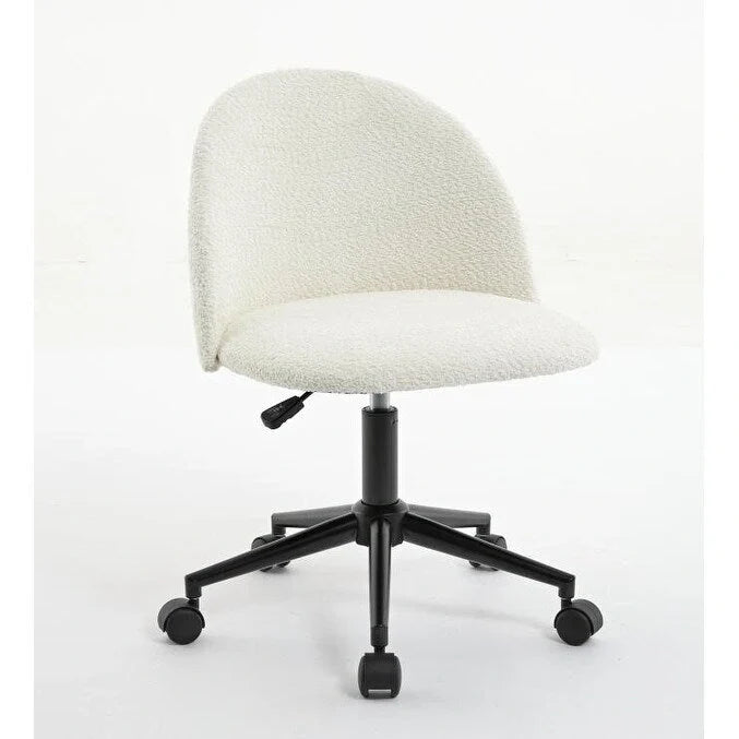 Chaise de bureau en bouclette, chaise pivotante réglable à dossier mi-hauteur avec pieds noirs, chaise de bureau rembourrée à roulettes