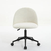 Chaise de bureau en bouclette, chaise pivotante réglable à dossier mi-hauteur avec pieds noirs, chaise de bureau rembourrée à roulettes