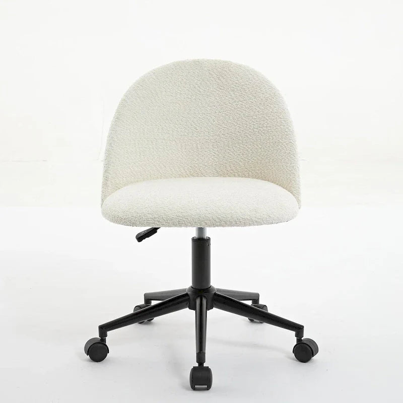 Chaise de bureau en bouclette, chaise pivotante réglable à dossier mi-hauteur avec pieds noirs, chaise de bureau rembourrée à roulettes