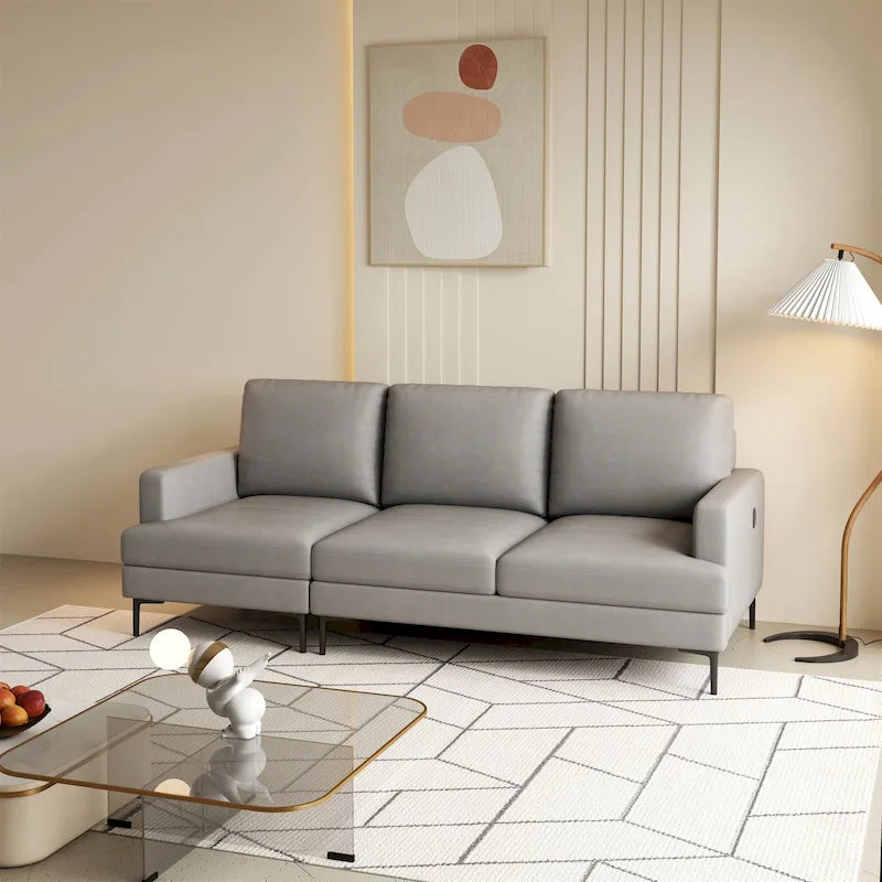 Canapé sectionnel moderne en similicuir avec port USB