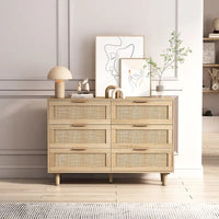 Meuble de rangement en rotin 6 tiroirs Roomfitters 43.31 pouces, naturel, pour chambre et salon