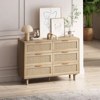 Meuble de rangement en rotin 6 tiroirs Roomfitters 43.31 pouces, naturel, pour chambre et salon