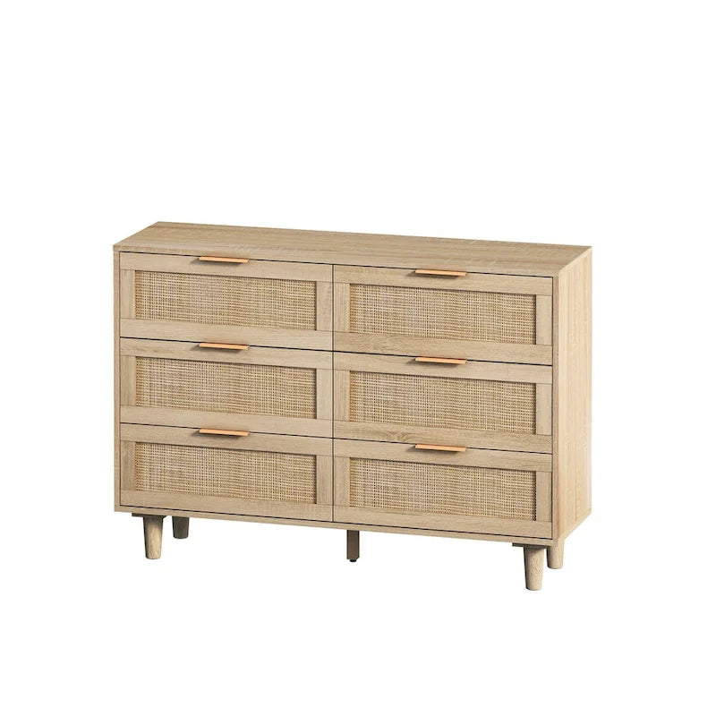 Meuble de rangement en rotin 6 tiroirs Roomfitters 43.31 pouces, naturel, pour chambre et salon