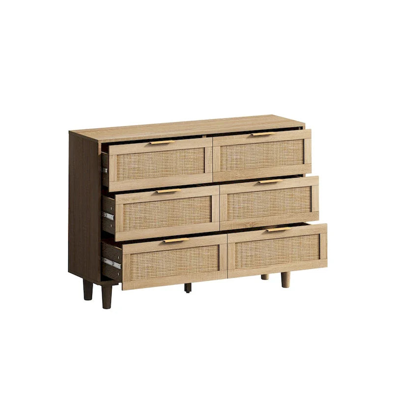 Meuble de rangement en rotin 6 tiroirs Roomfitters 43.31 pouces, naturel, pour chambre et salon