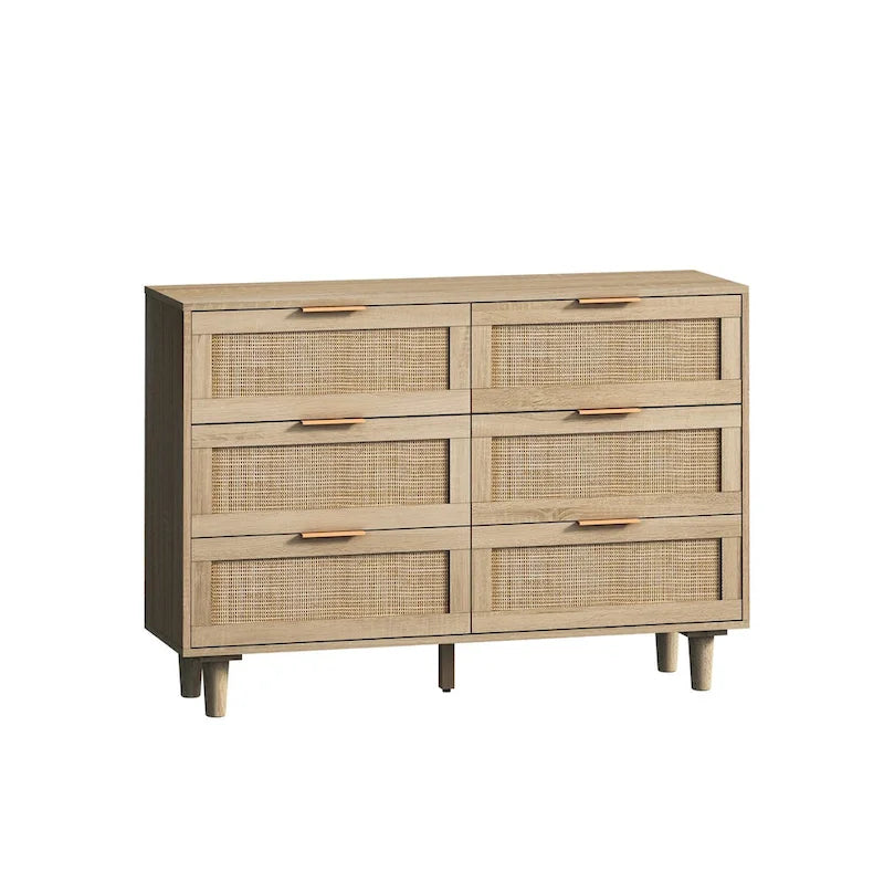 Meuble de rangement en rotin 6 tiroirs Roomfitters 43.31 pouces, naturel, pour chambre et salon