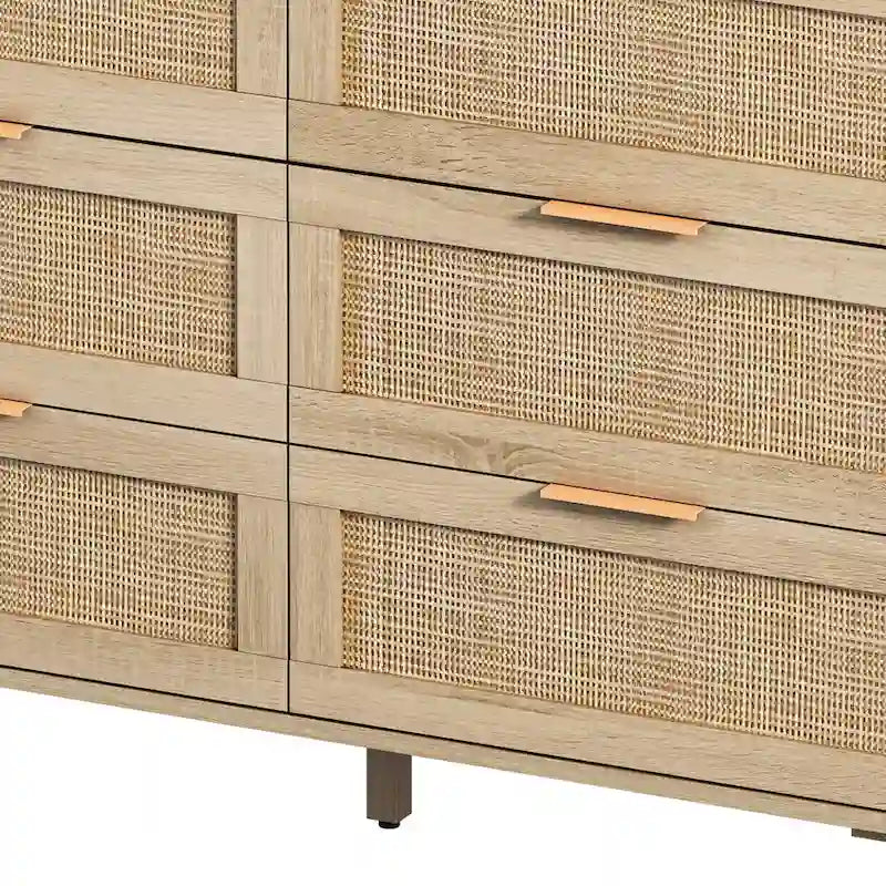 Meuble de rangement en rotin 6 tiroirs Roomfitters 43.31 pouces, naturel, pour chambre et salon